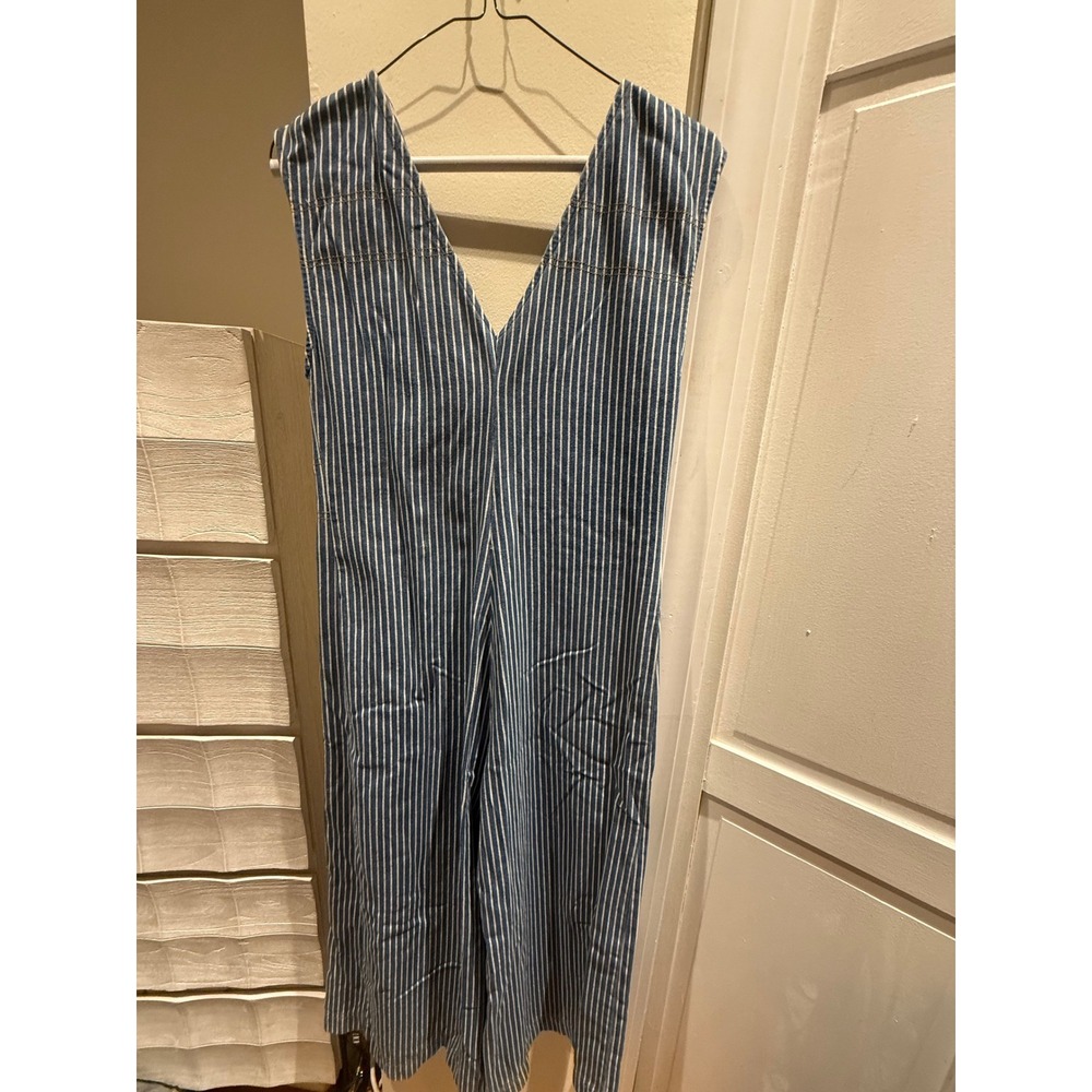 Mustard Seed Blue White Striped Wide Leg Jumpsuit Sleeveless Button Front Small